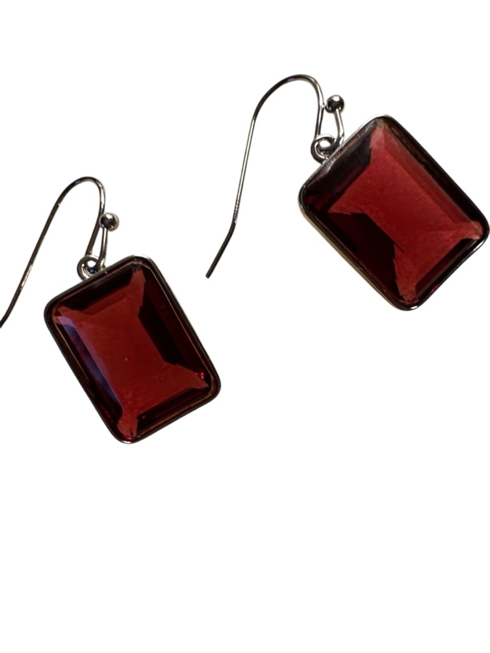 Red Rectangular Glass Drop Earrings - Women Jewelry - Picture 3 of 8